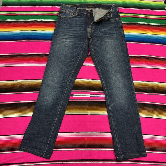 Nudie Jeans Co. Men 32x32 Lean Dean Slim Dark Worn Navy Blue Made in Italy READ - Picture 4 of 11